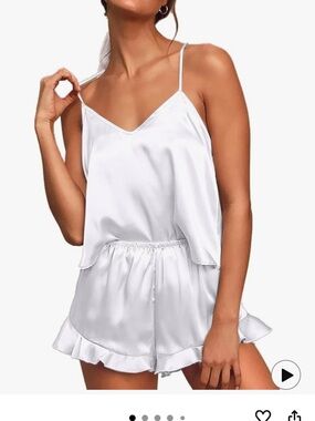 White Satin Cami & Ruffle Short Sleep Set